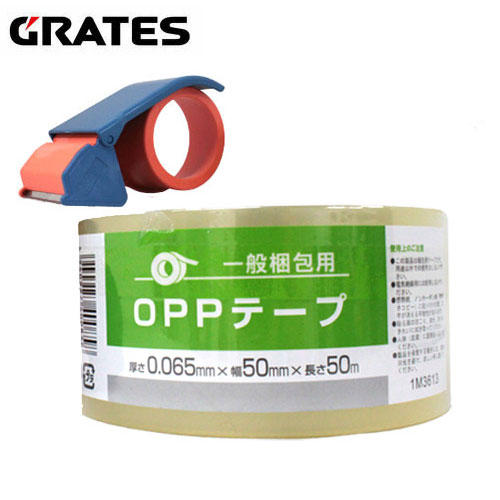 OPPテープ GRATES 厚さ0.065mm 50mm×50m 透明 1巻+テープカッター