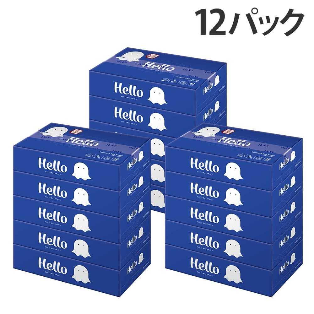 ユニバーサル・ペーパー ハロー(Hello) コンパクトボックスティッシュ 150組 1パック(5個) 12パック