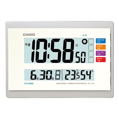 カシオ計算機 置・掛時計 デジタル電波時計 （温度・湿度計・生活環境お知らせ付） IDL-140J-7JF