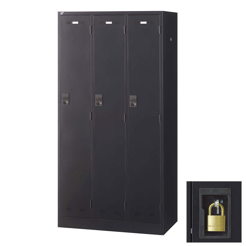 生興 SLDKロッカー 3人用 南京錠 W900×D515×H1790mm ブラック SLDK-3-N