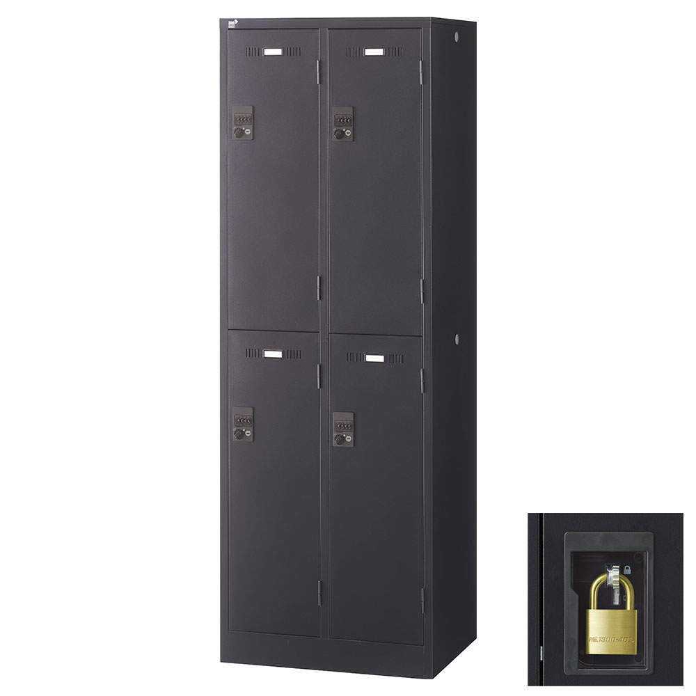 生興 SLDKロッカー 2段 4人用 南京錠 W608×D515×H1790mm ブラック SLDK-4S-N