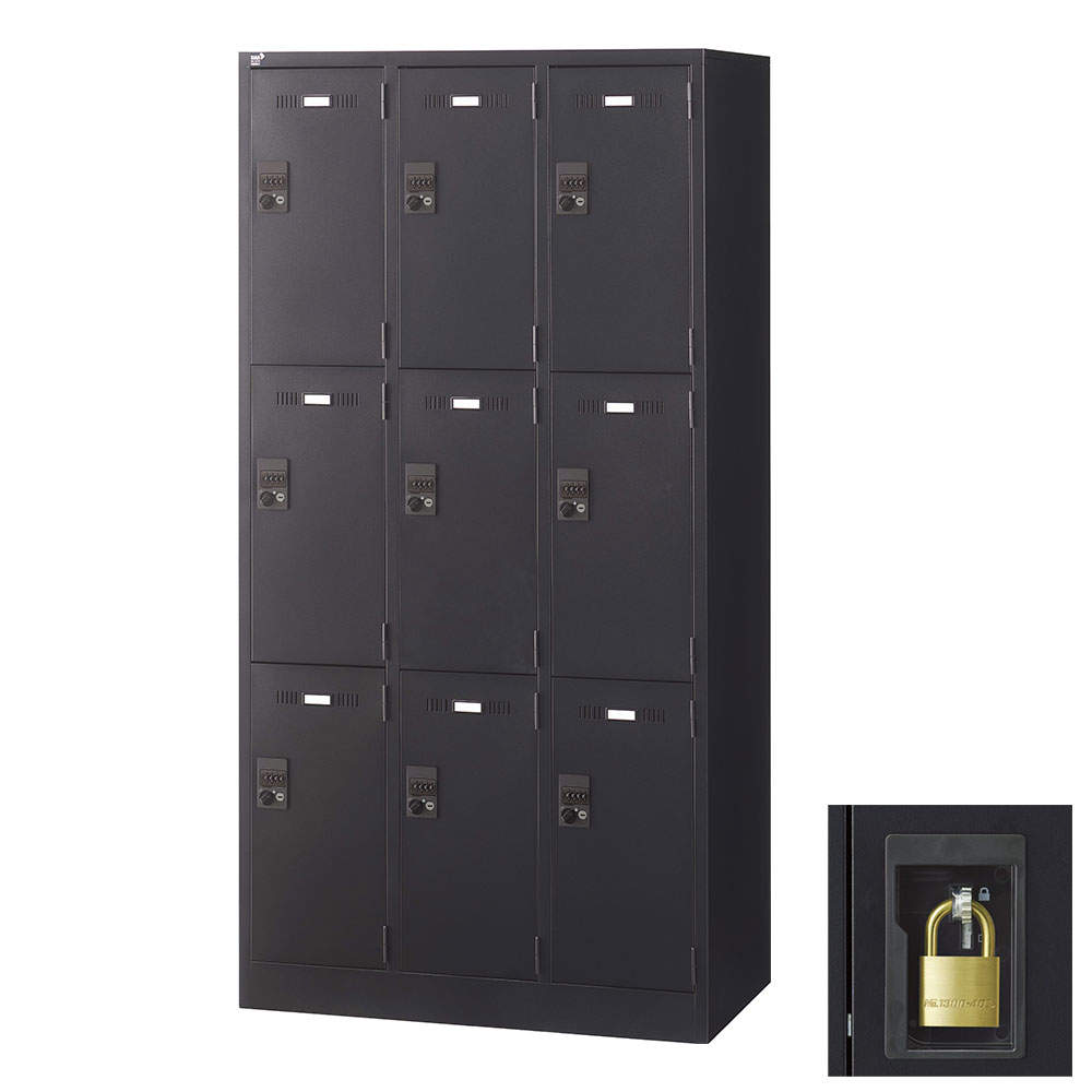 生興 SLDKロッカー 9人用 南京錠 W900×D515×H1790mm ブラック SLDK-9-N