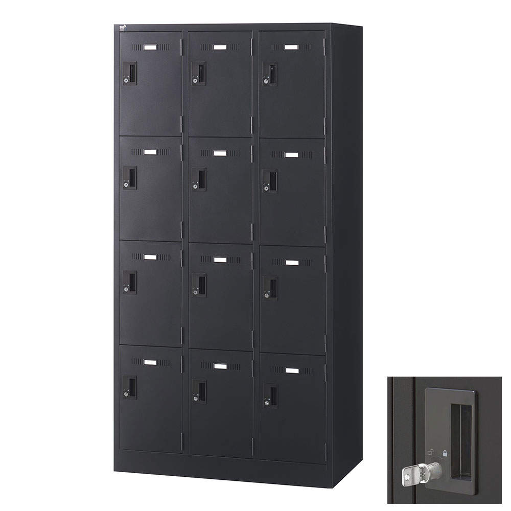 生興 SLDKロッカー 12人用 内筒交換錠 W900×D515×H1790mm ブラック SLDK-12-T