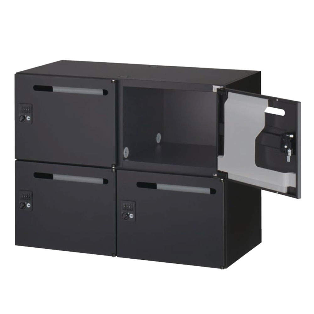 生興 クウォール 4人用メールボックス ダイヤル錠 上下兼用 W900×D450×H700mm ブラック RK45-407P-D3