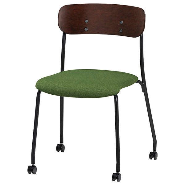 サンケイ スタッキングチェア ミーティングチェア キャスター付き 布張り 背合板色ブラウン ダークグリーン CM113-MYC-PST-MDG
