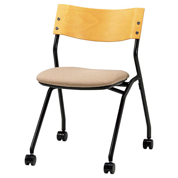 サンケイ ミーティングチェア ネスティングチェア キャスター付き 布張り 背合板色ナチュラル ベージュ CM198-MYC-PST-BE