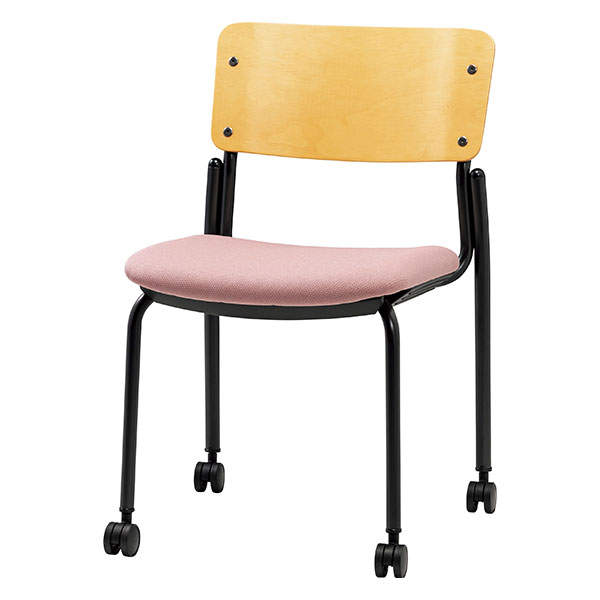 サンケイ スタッキングチェア ミーティングチェア キャスター付き 布張り 背合板色ナチュラル パウダーピンク CM353-MYC-PST-PPI