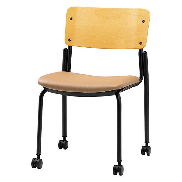 サンケイ スタッキングチェア ミーティングチェア キャスター付き ビニールレザー張り 背合板色ナチュラル ベージュ CM353-MXC-MOD-17