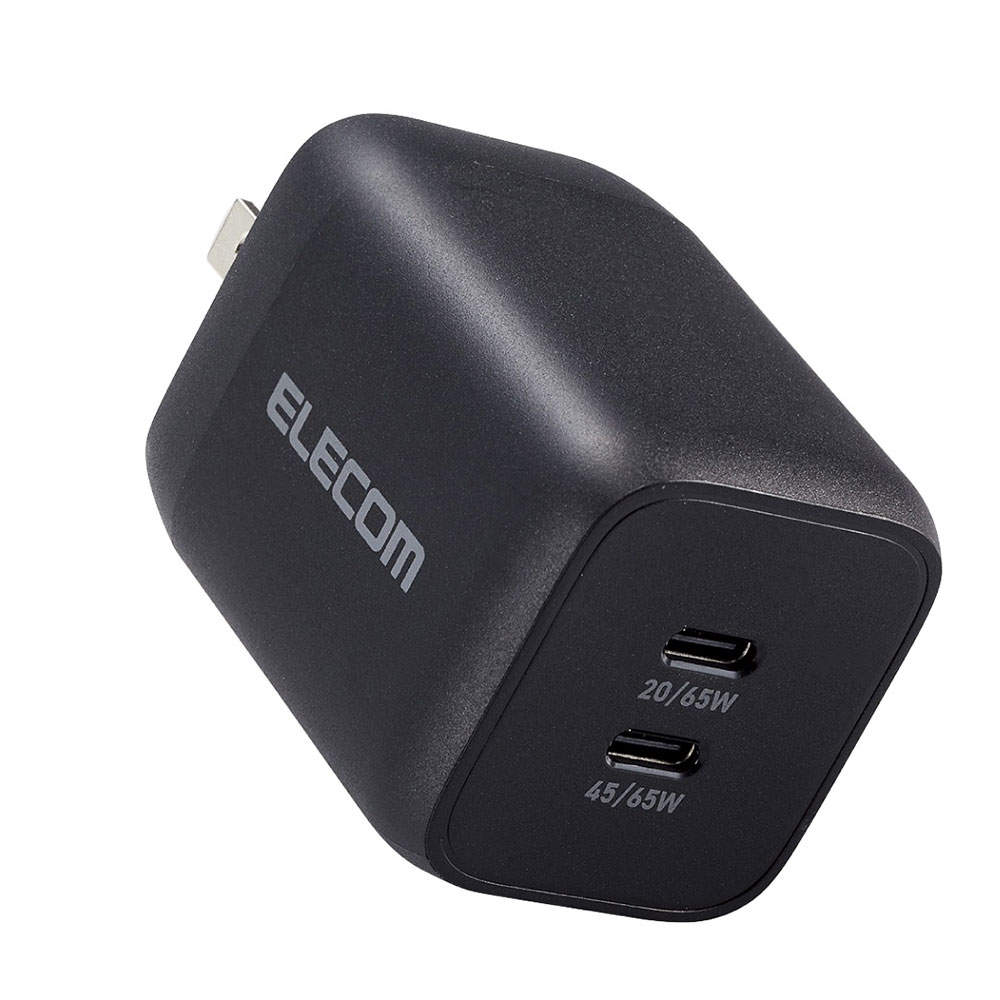 エレコム USB Power Delivery 65W キューブAC充電器 (C×2) ブラック EC-AC4365BK