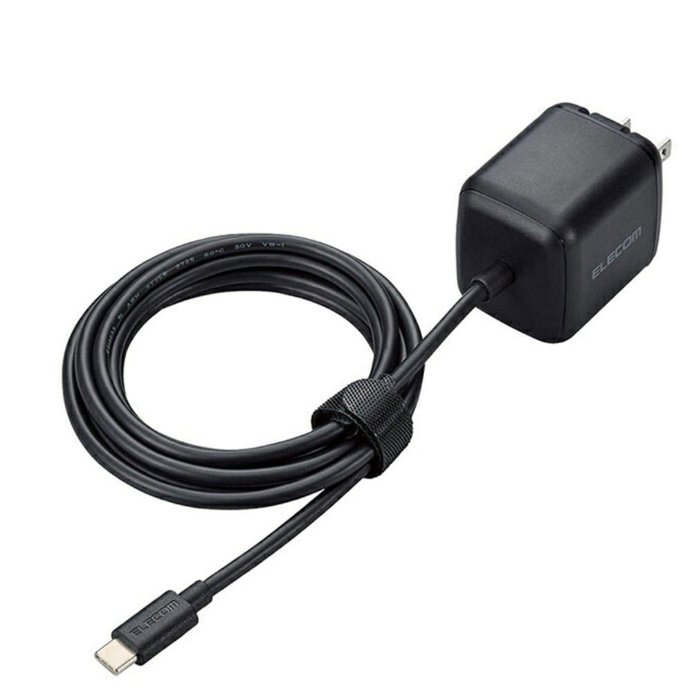 エレコム USB Power Delivery 65W AC充電器 (Cケーブル一体型/2m) ブラック EC-AC8665BK