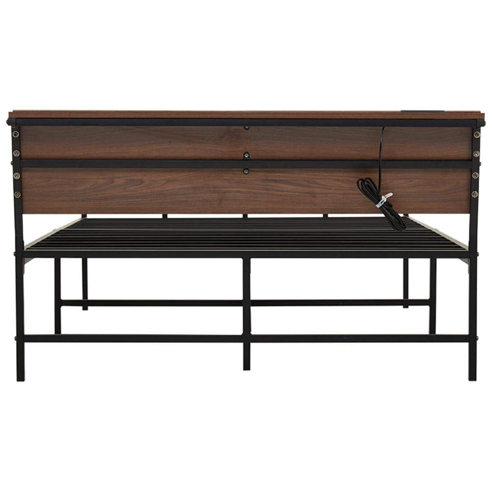 萩原 ベッドフレーム 頑丈パイプベッド ダークブラウン コンセント付き 宮棚付き KH-3074SDBR