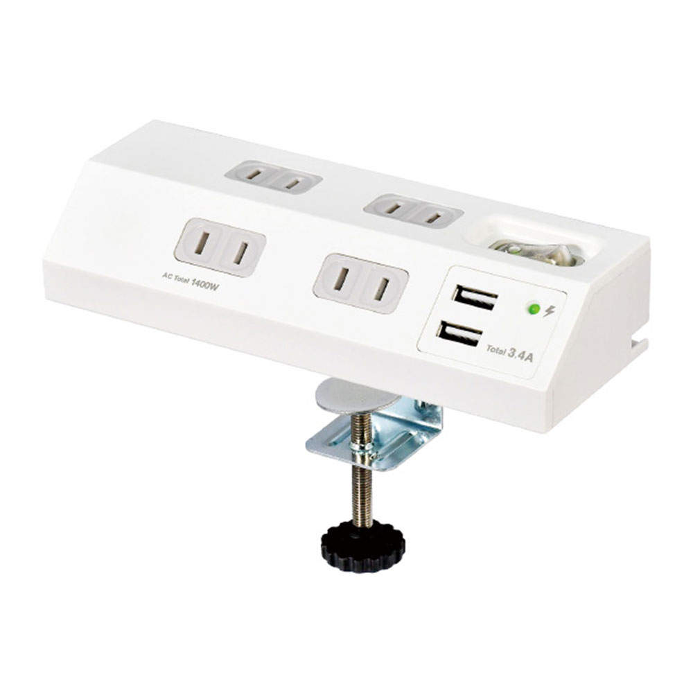 ELPA 電源タップ 集中スイッチ 雷ガード AC4個口 USB-A 2ポート 2m ホワイト WLS-DS4232SUA(W)