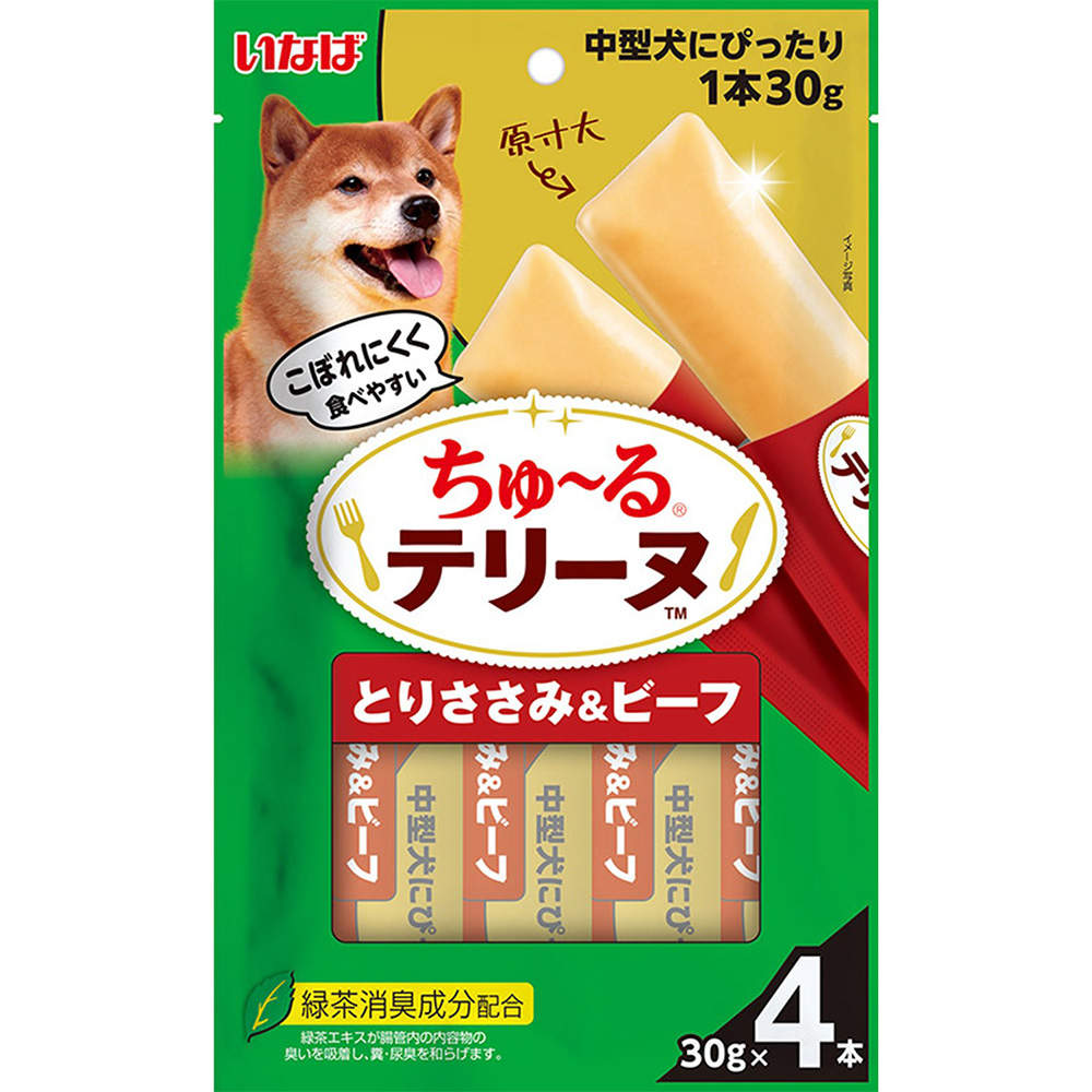 【ポイント10倍】いなば ちゅ~る テリーヌ 中型犬用 とりささみ&ビーフ 4本入 6個