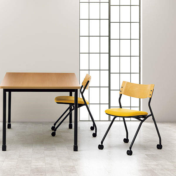 サンケイ ミーティングチェア ネスティングチェア キャスター付き ビニールレザー張り 背合板色ナチュラル ブラックネイビー 2脚セット CM198-MXC-MOD-75