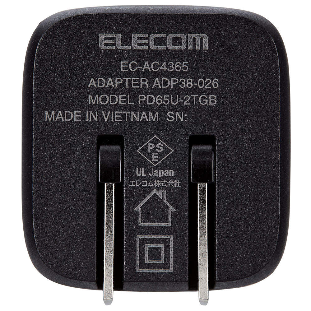 エレコム USB Power Delivery 65W キューブAC充電器 (C×2) ブラック EC-AC4365BK
