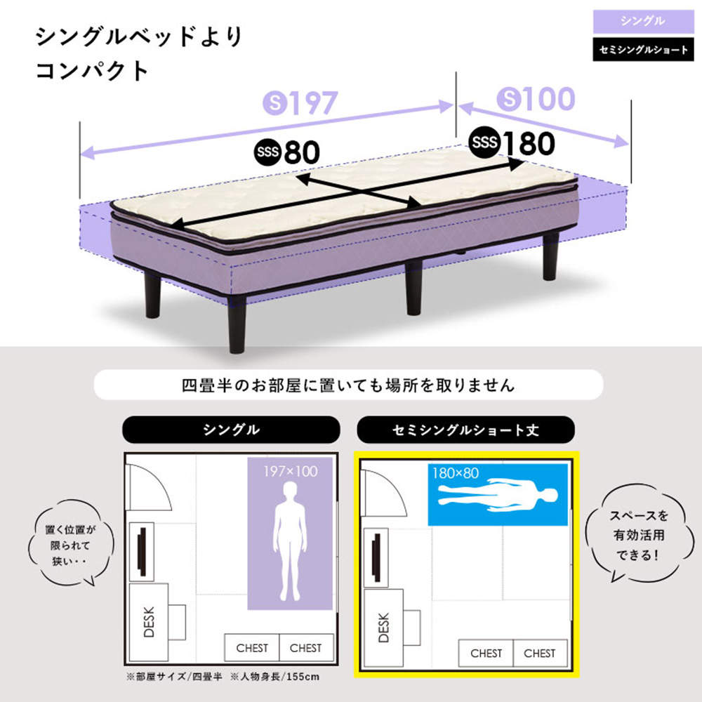 萩原 ポケットコイルマットレスベッド グレー KMB-3108SSS-GY