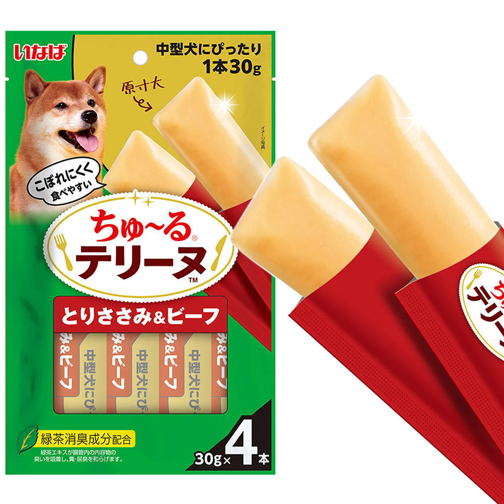 【ポイント10倍】いなば ちゅ~る テリーヌ 中型犬用 とりささみ&ビーフ 4本入 48個