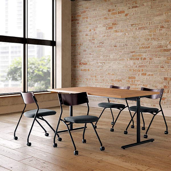 サンケイ ミーティングチェア ネスティングチェア キャスター付き 布張り 背合板色ブラウン ダークグリーン 2脚セット CM199-MYC-PST-MDG