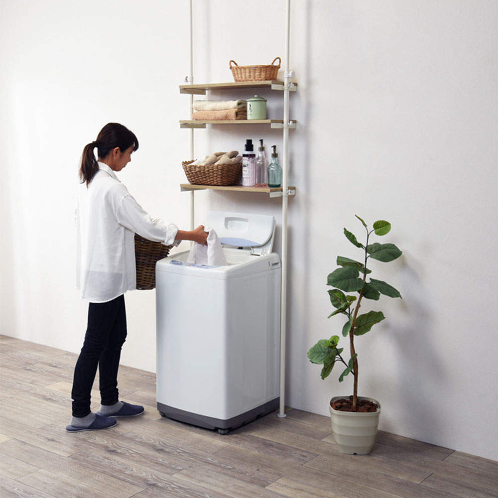 萩原 突っ張り洗濯機ラック ナチュラル/ホワイト KTR-3153WH