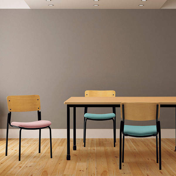 サンケイ スタッキングチェア ミーティングチェア 4本脚 布張り 背合板色ナチュラル セージ 4脚セット CM353-MY-PST-SJ