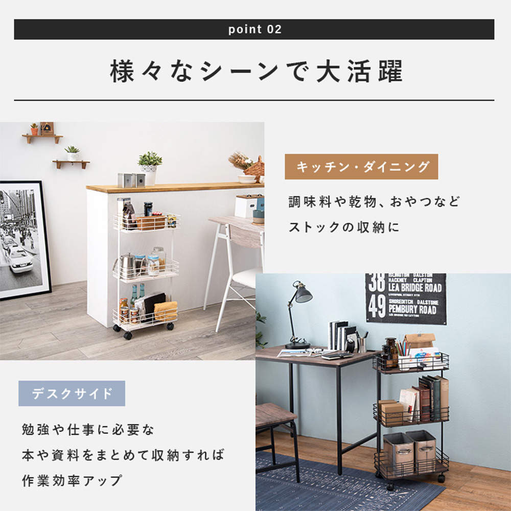 萩原 キャスター付ラック デポシリーズ ブラック KR-3855BK