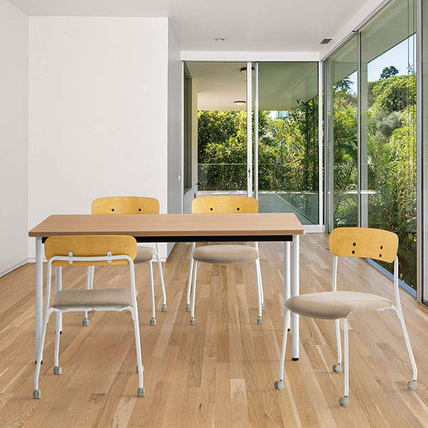 サンケイ スタッキングチェア ミーティングチェア キャスター付き 布張り 背合板色ナチュラル セージ 4脚セット CM112-MYC-PST-SJ