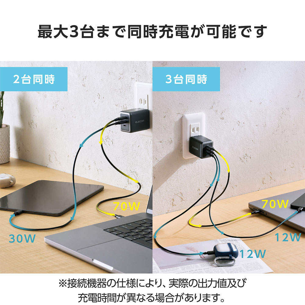 エレコム USB Power Delivery 100W AC充電器 (C×3) ブラック EC-AC113100BK