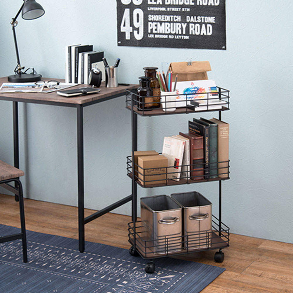 萩原 スリムワゴン ブラック 完成品 KR-3856BK