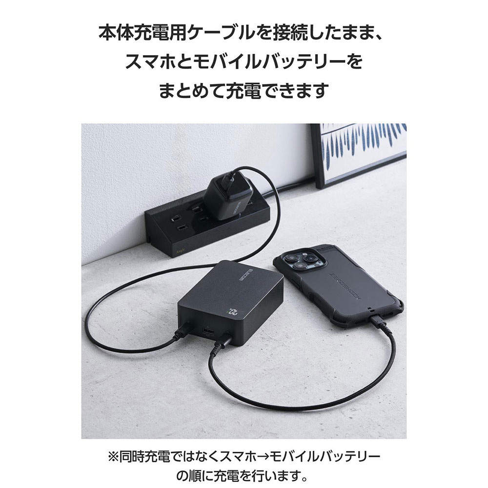 エレコム モバイルバッテリー 20400mAh 67W Type-C 2ポート USB-A 1ポート PSE認証 PC充電対応 ブラック EC-C44LBK