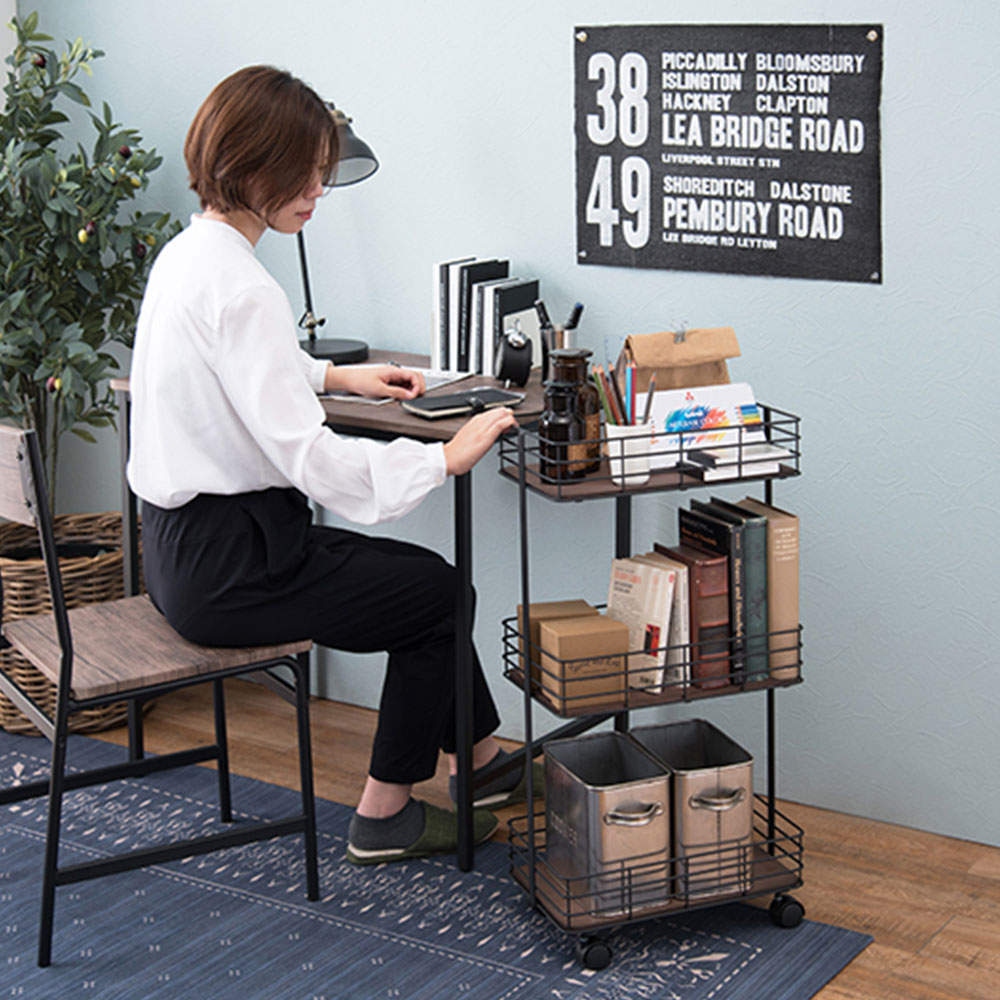 萩原 スリムワゴン ブラック 完成品 KR-3856BK