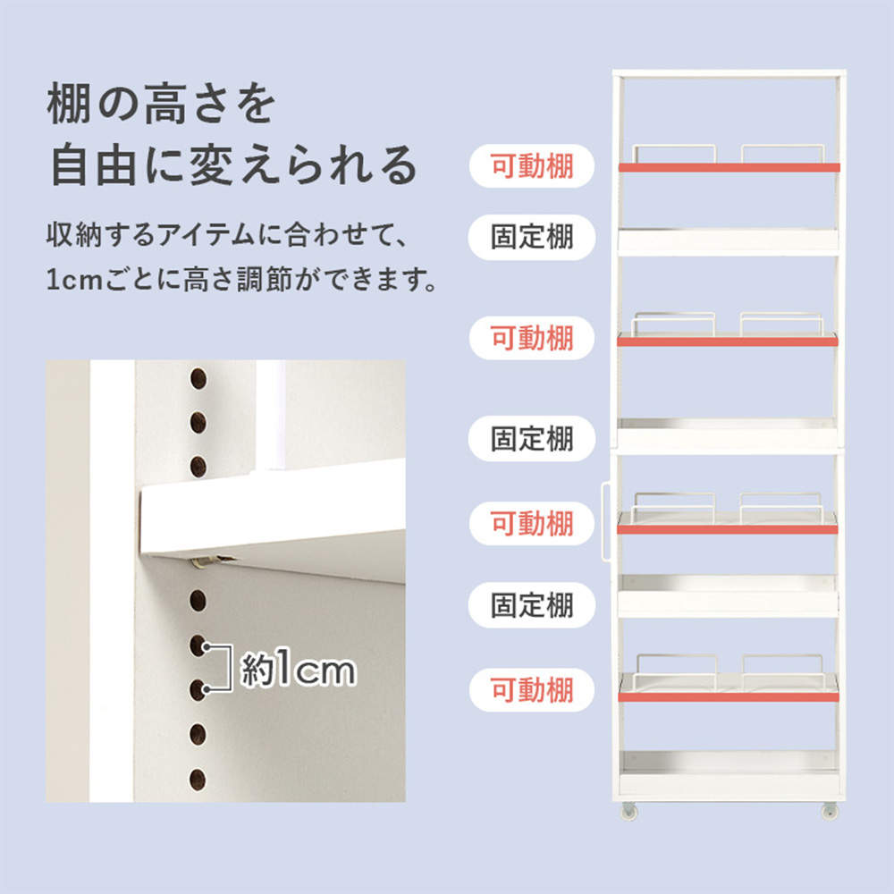 萩原 隙間収納ワゴン ホワイト RCC-1535WH