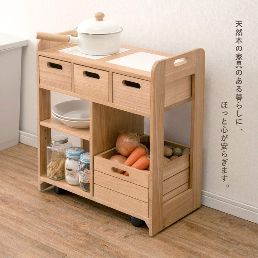 萩原 キッチンワゴン ナチュラル MUD-6410NA