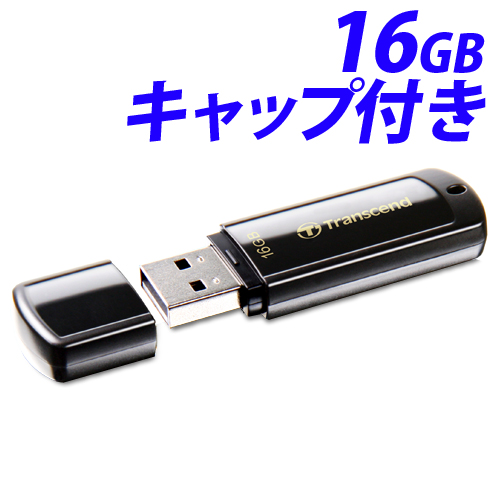 トランセンド USBフラッシュメモリ USBメモリ USB 2.0 16GB キャップ式 ブラック TS16GJF350: