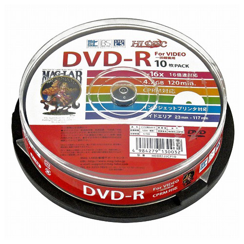 磁気研究所 DVD-R HIDISC 16倍速 デジタル録画用 CPRM対応 10枚 HDDR12JCP10: