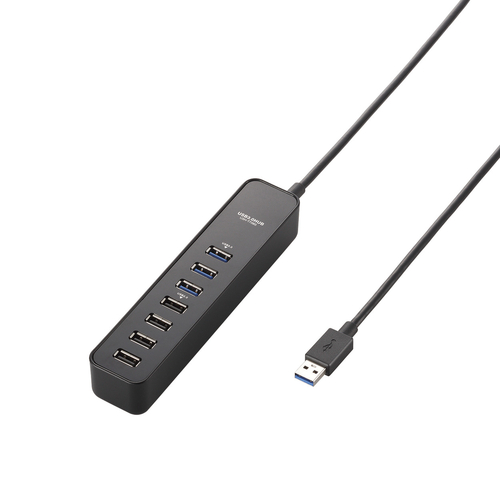エレコム USBハブ セルフパワー/バスパワー両対応 USB3.0対応 マグネット付 7ポート ACアダプタ付 ブラック U3H-T706SBK: