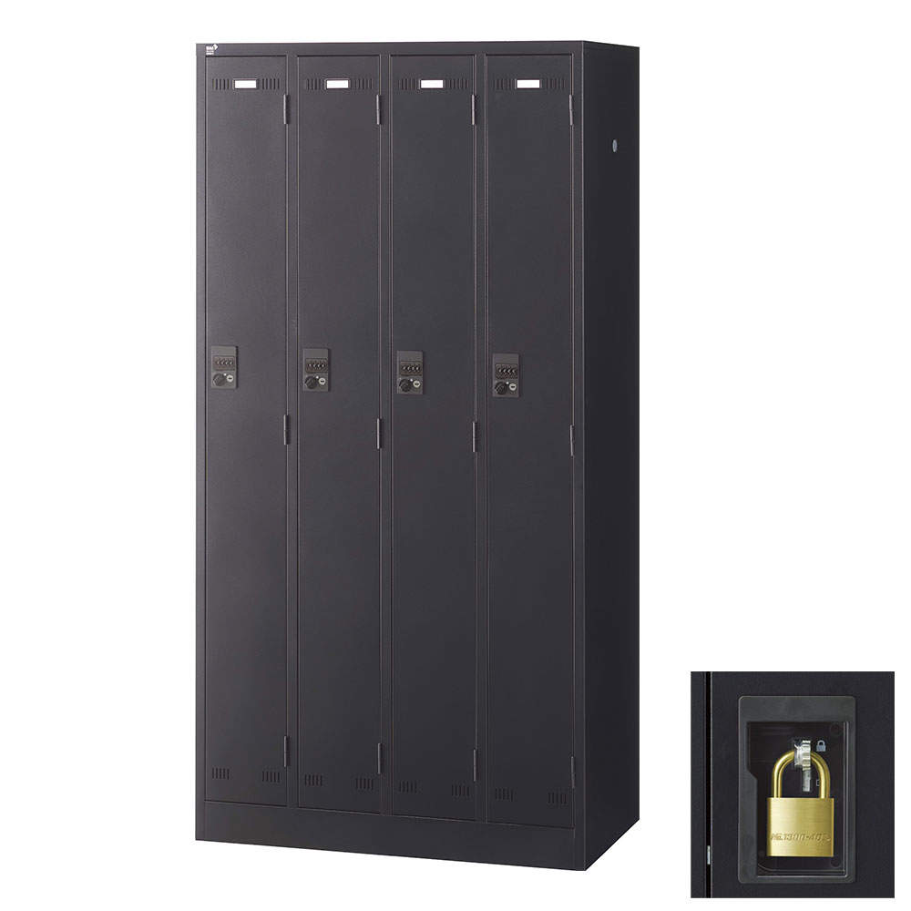 生興 SLDKロッカー 4人用 南京錠 W900×D515×H1790mm ブラック SLDK-4-N: