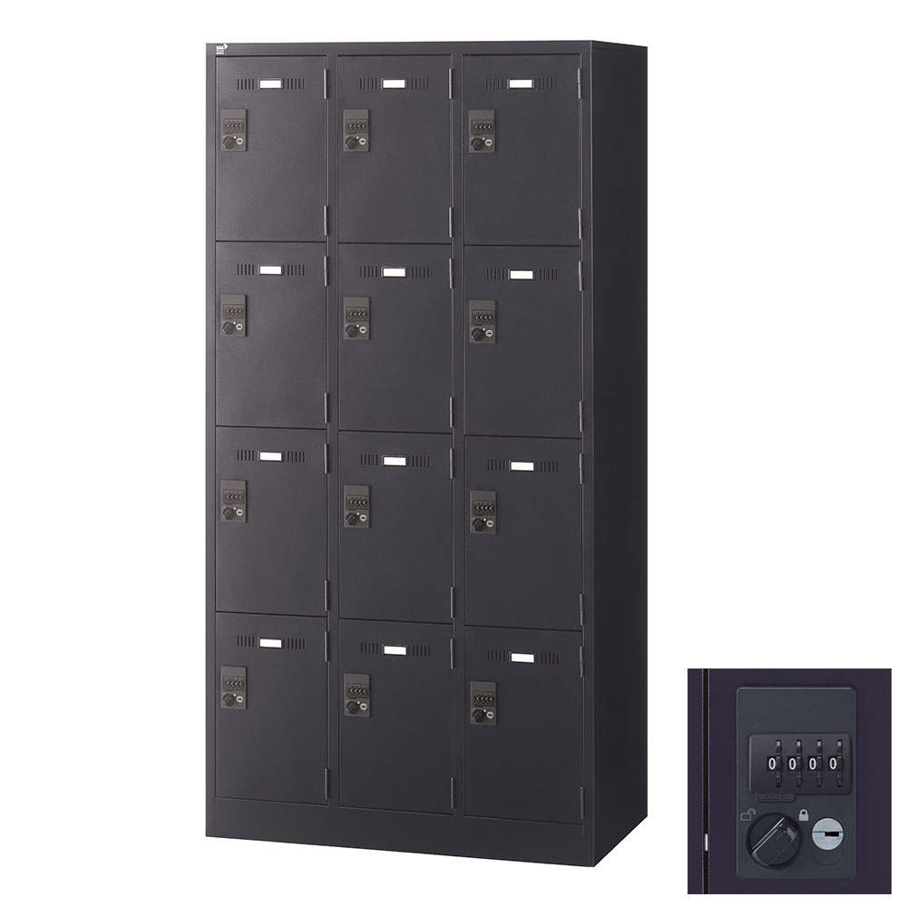生興 SLDKロッカー 12人用 ダイヤル錠 W900×D515×H1790mm ブラック SLDK-12-D3: