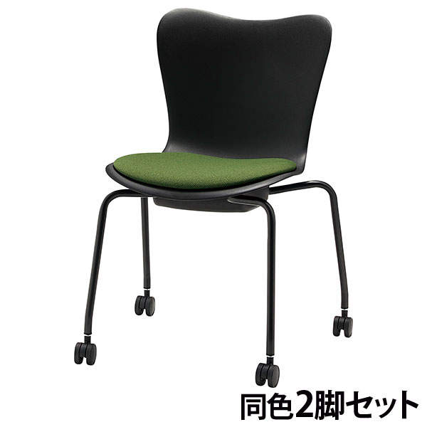 サンケイ ミーティングチェア ミドルチェア キャスター付き 布張り ダークグリーン 2脚セット CM560-MYC-PST-MDG: