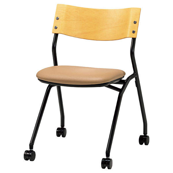 サンケイ ミーティングチェア ネスティングチェア キャスター付き ビニールレザー張り 背合板色ナチュラル ベージュ CM198-MXC-MOD-17: