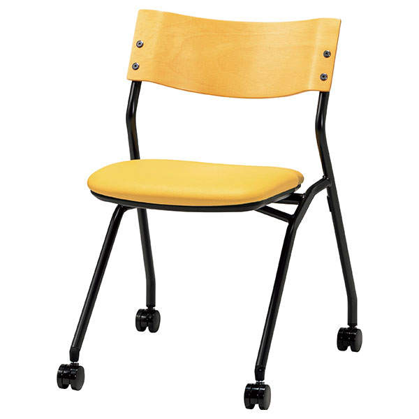 サンケイ ミーティングチェア ネスティングチェア キャスター付き ビニールレザー張り 背合板色ナチュラル ライトイエロー CM198-MXC-MOD-40: