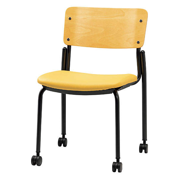 サンケイ スタッキングチェア ミーティングチェア キャスター付き ビニールレザー張り 背合板色ナチュラル ライトイエロー CM353-MXC-MOD-40: