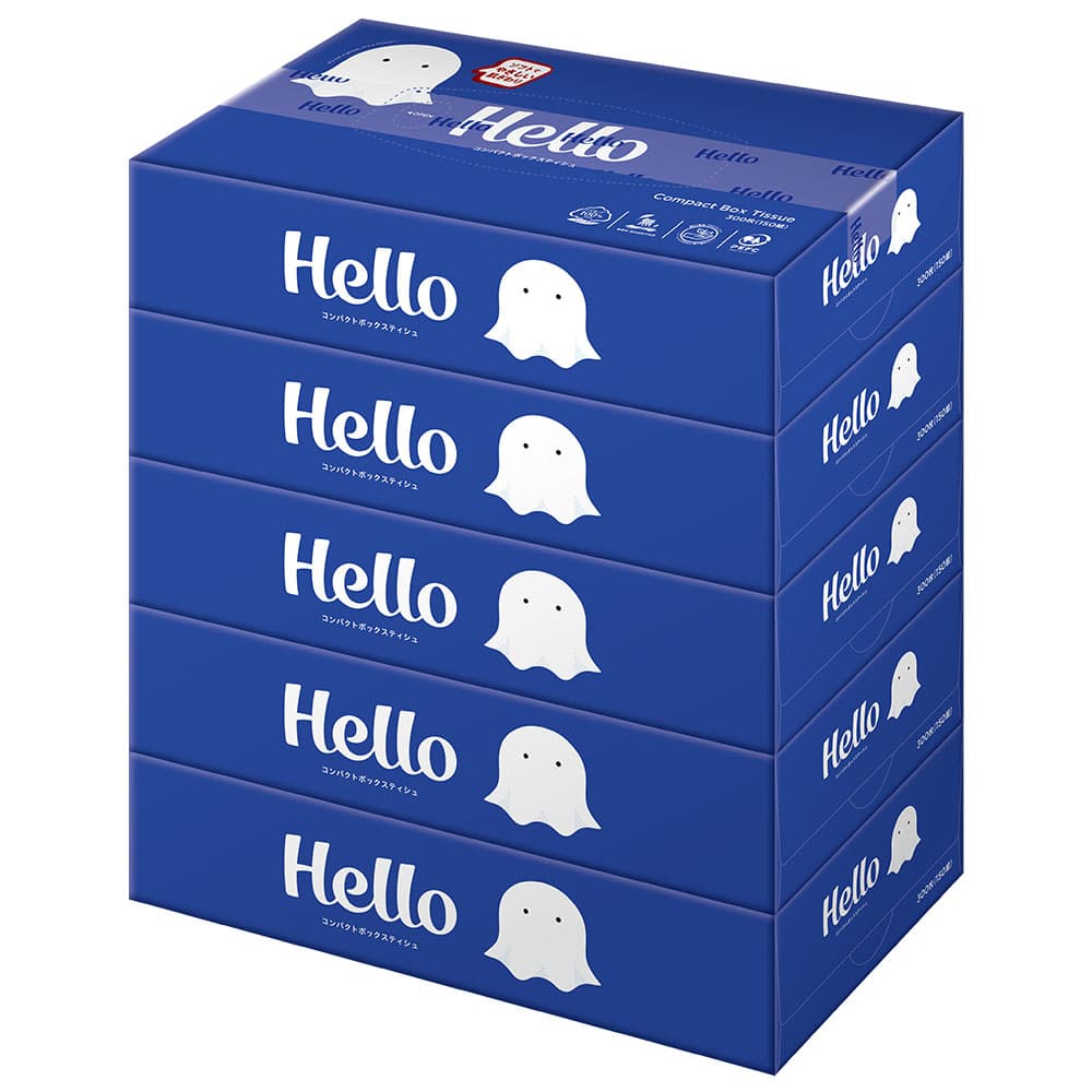 ユニバーサル・ペーパー ハロー(Hello) コンパクトボックスティッシュ 150組 1パック(5個)