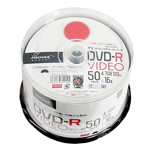 磁気研究所 DVD-R HIDISC 16倍速 録画用 ワイドプリンタブル スピンドルケース CPRM対応 ホワイトレーベル 50枚 TYDR12JCP50SP