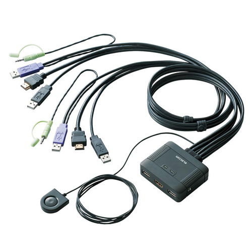 エレコム KVMスイッチ HDMI対応 USBパソコン切替器 スピーカー 手元スイッチ 2台切替用 KVM-HDHDU2