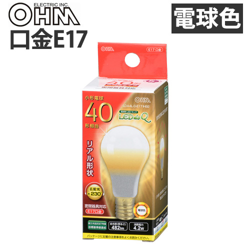 オーム電機 LED電球 ミニクリプトン形 E17 40W 電球色 LDA4L-G-E17 IH92