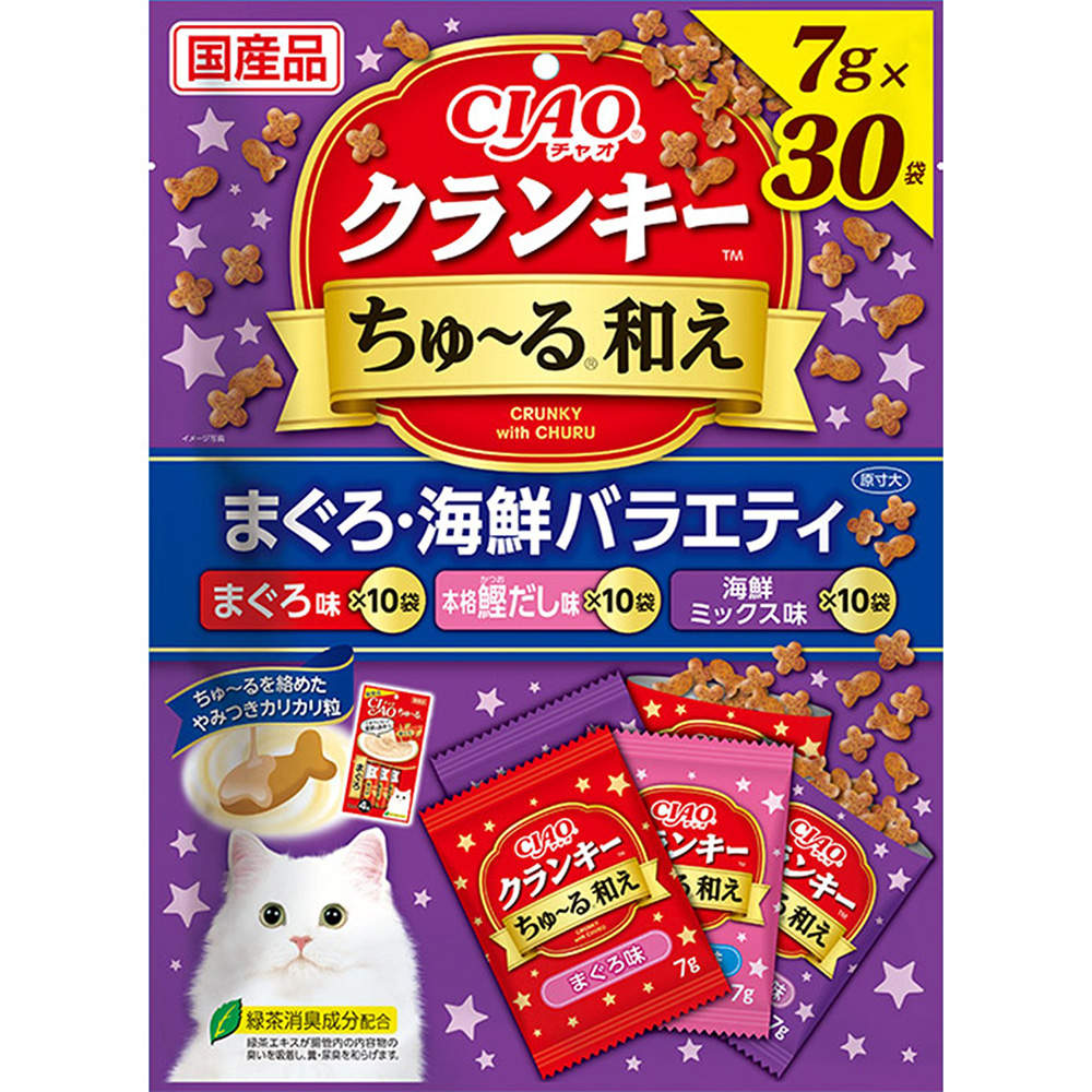 【ポイント10倍】いなば CIAO クランキー ちゅ~る和え まぐろ・海鮮バラエティ 7g 30袋入