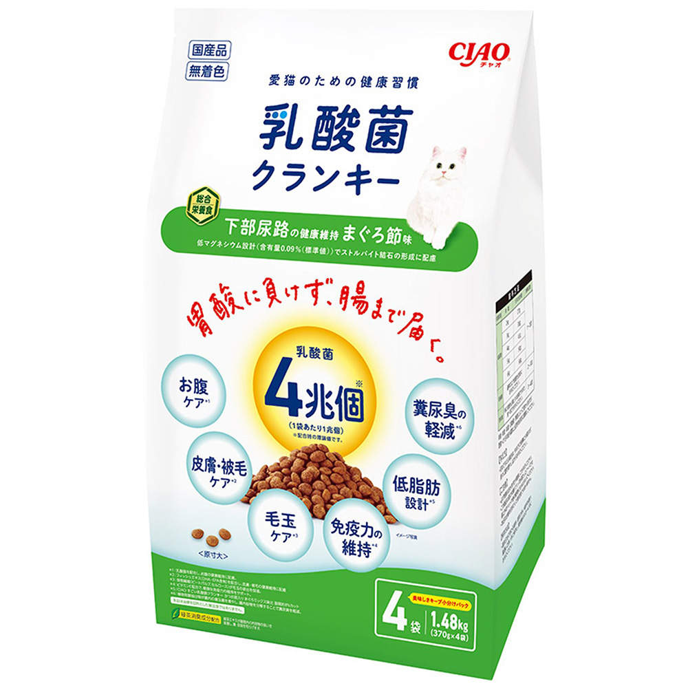 【ポイント10倍】いなば CIAO 乳酸菌クランキー 下部尿路の健康維持 まぐろ節味 370g 4袋入