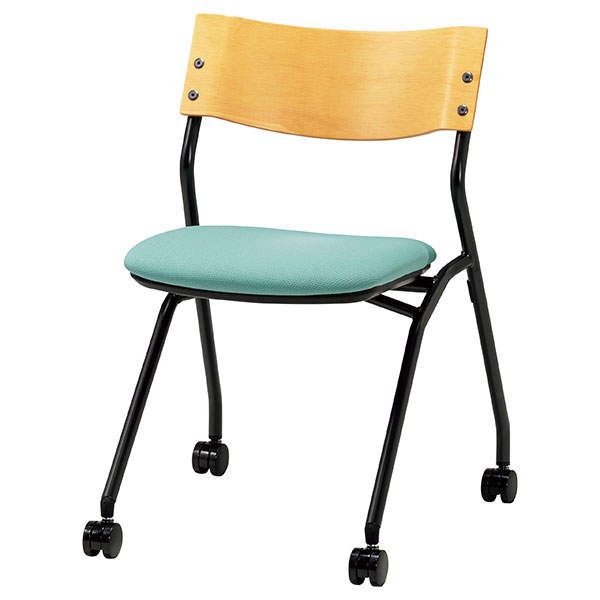 サンケイ ミーティングチェア ネスティングチェア キャスター付き 布張り 背合板色ナチュラル セージ CM198-MYC-PST-SJ