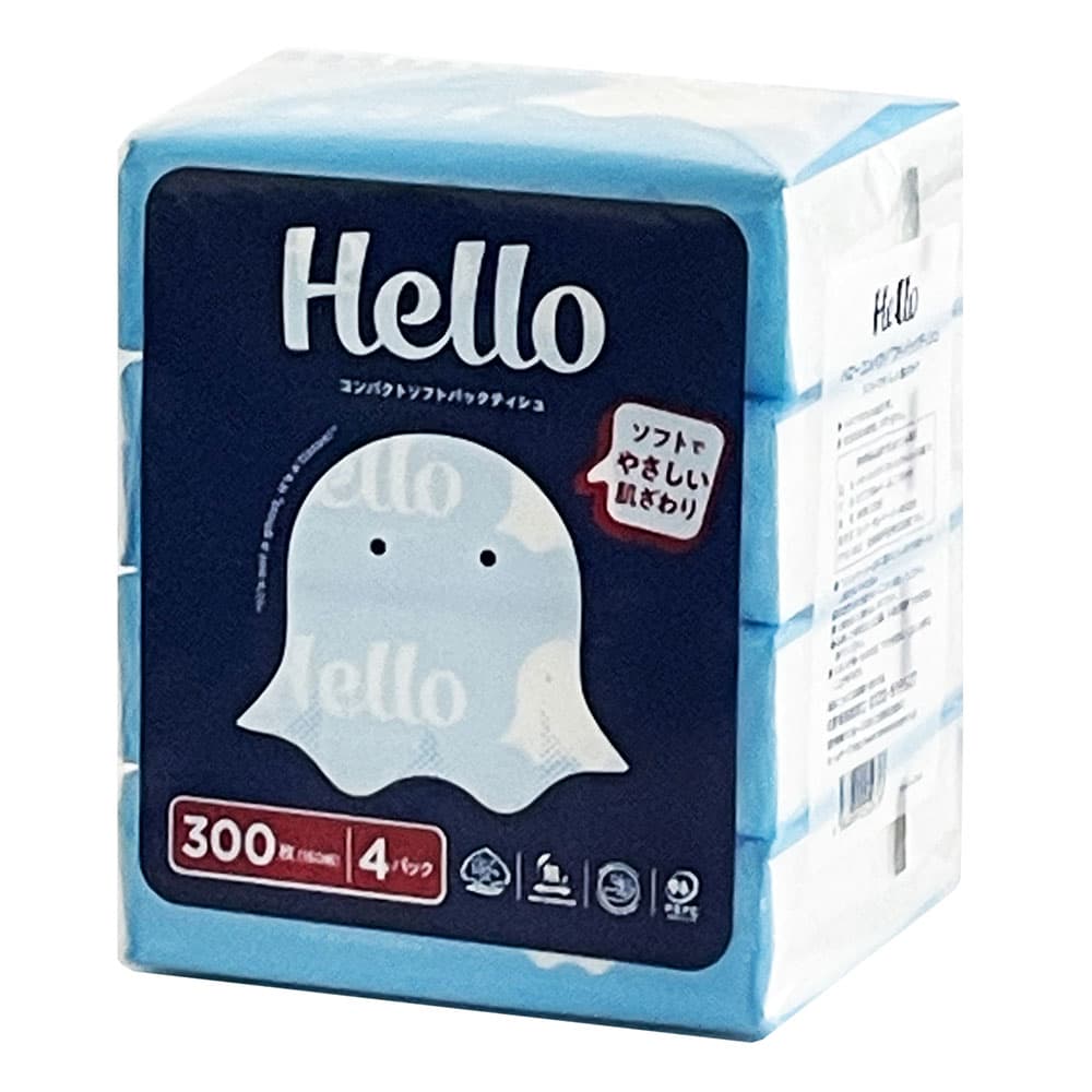ユニバーサル・ペーパー ハロー(Hello)コンパクト ソフトパックティッシュ 150組 1パック(4個)