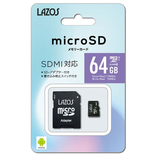 リーダーメディアテクノ microSDカード LAZOS microSDXCメモリーカード UHS-I U3 CLASS10 64GB L-64MSD10-U3